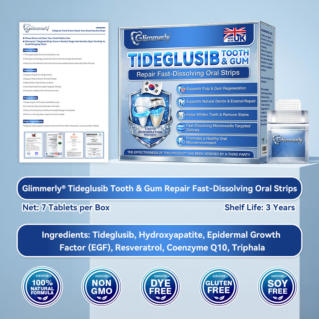 Whiten your teeth in just 7 days 🦷 Glimmerly® Tideglusib Fast‑Dissolving Tooth & Gum Repair Oral Strips ⚡ (Supports tooth repair and helps relieve gum discomfort and other common oral concerns)
