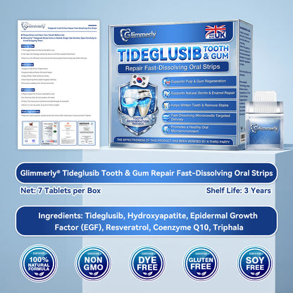 Whiten your teeth in just 7 days 🦷 Glimmerly® Tideglusib Fast‑Dissolving Tooth & Gum Repair Oral Strips ⚡ (Supports tooth repair and helps relieve gum discomfort and other common oral concerns)